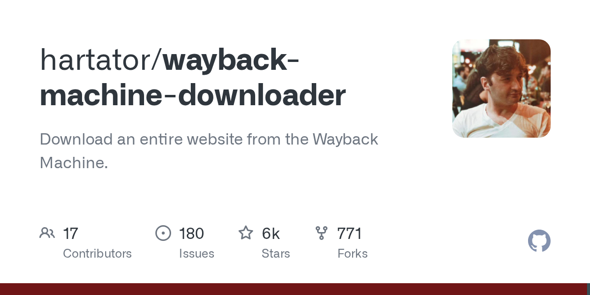 Screenshot of hartator Ruby wayback-machine-downloader usage with terminal output